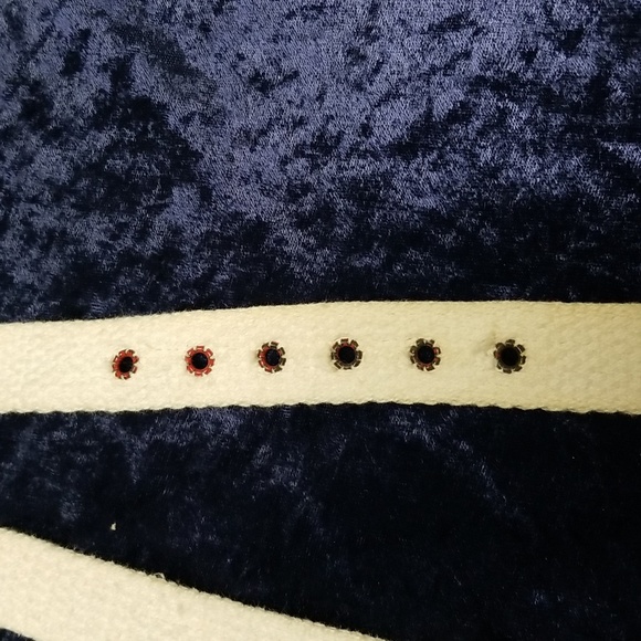 Vintage Astor Cloth Belt Cream with Red Leather Buckle 36" - Picture 7 of 13